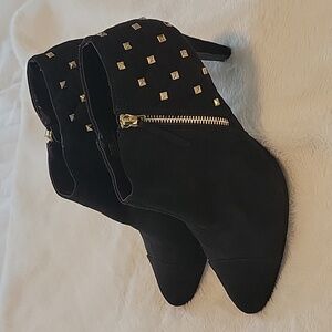 Black Suade, Studded Stilletto Boots, Size 11.